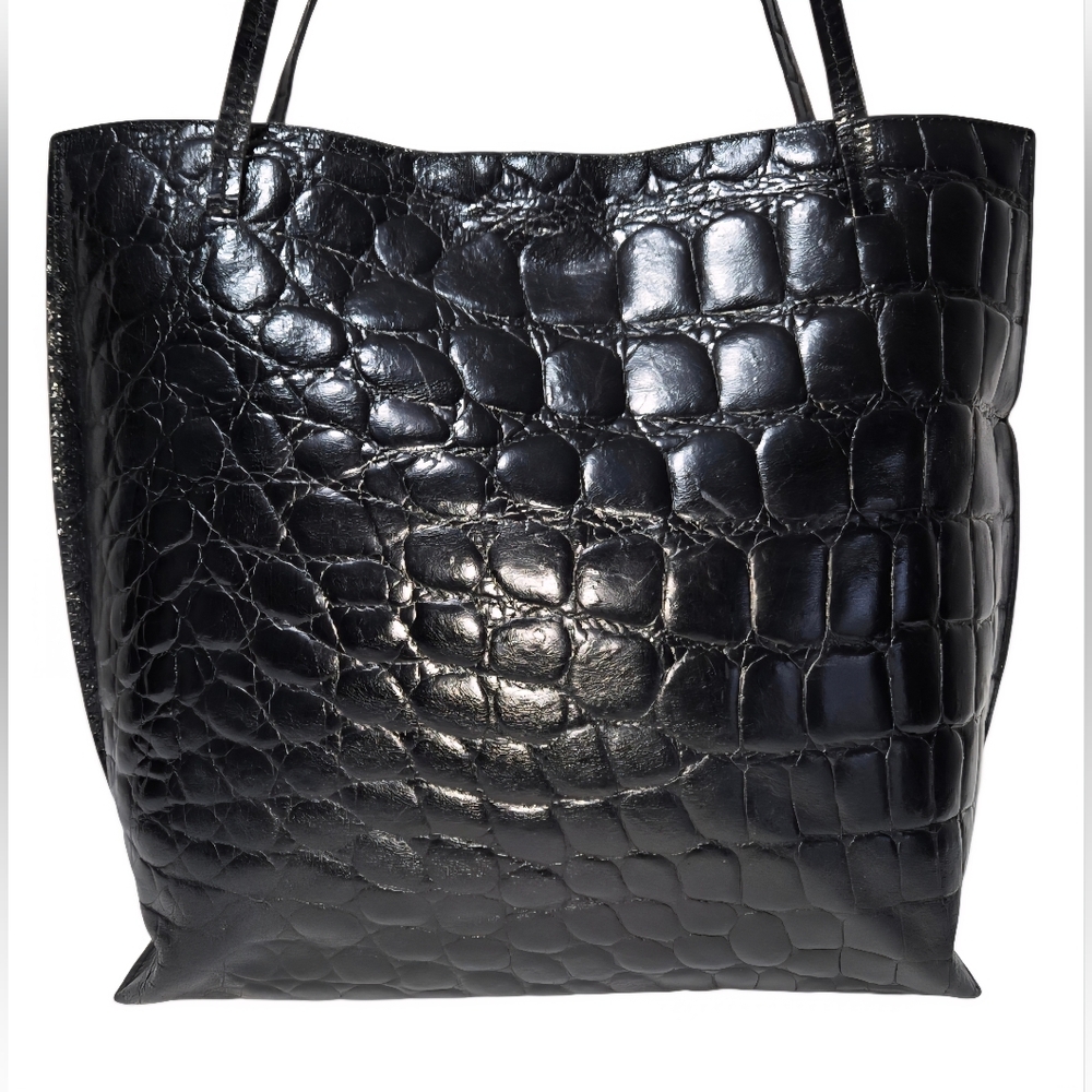 Furla Vintage Glossy Black Croc-Embossed Turn-lock Tote Bag-EUC - Picture 4 of 13